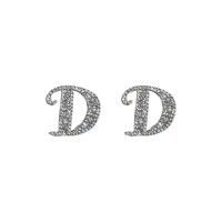arete de aleación de zinc con diamante de imitación, Letra D, chapado en color de plata, Joyería & para mujer & con diamantes de imitación, 19x17mm, Vendido por Par