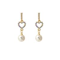 Zinc Alloy Rhinestone Drop Earring, with Plastic Pearl, gold color plated, fashion jewelry & for woman & with rhinestone 