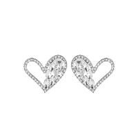 arete de aleación de zinc con diamante de imitación, Corazón, chapado en color de plata, Joyería & para mujer & con diamantes de imitación, 30x34mm, Vendido por Par