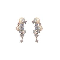 Kunststoff Perle Zink Legierung Ohrring, Zinklegierung, mit Kunststoff Perlen, Modeschmuck & für Frau & mit Strass, 40x19mm, verkauft von Paar