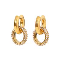 Huggie Hoop Drop Earring, 304 Stainless Steel, Vacuum Ion Plating, fashion jewelry & for woman & with rhinestone, golden 