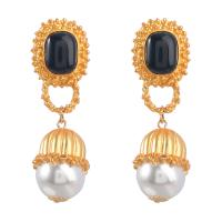 Boucle d'oreille résine zinc alliage, alliage de zinc, avec Plastique ABS perle & résine, Placage de couleur d'or, bijoux de mode & pour femme, deux couleurs différentes Vendu par paire