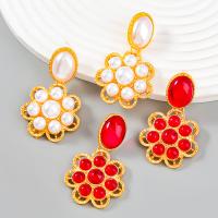 Resin Zinc Alloy Earring, with ABS Plastic Pearl & Resin, gold color plated, fashion jewelry & for woman 