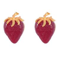 Resin Zinc Alloy Earring, with Resin, Strawberry, gold color plated, fashion jewelry & for woman, two different colored 