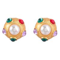 Plastic Pearl Zinc Alloy Earring, with ABS Plastic Pearl & Resin, gold color plated, fashion jewelry & for woman, multi-colored 