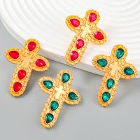 Zinc Alloy Rhinestone Stud Earring, Cross, gold color plated, fashion jewelry & for woman & with rhinestone 