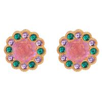 Resin Zinc Alloy Earring, with Resin, Flower, gold color plated, fashion jewelry & for woman, multi-colored 