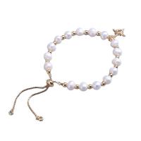 Cultured Freshwater Pearl Brass Bracelet, with Brass, handmade, fashion jewelry & micro pave cubic zirconia & for woman cm 