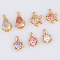 Cubic Zirconia Brass Pendants, high quality gold color plated, DIY & with cubic zirconia 