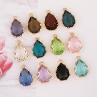 Cubic Zirconia Brass Pendants, Teardrop, high quality gold color plated, DIY & with cubic zirconia 