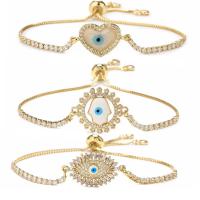 Evil Eye Jewelry Bracelet, Brass, gold color plated, adjustable & micro pave cubic zirconia & for woman & enamel cm 