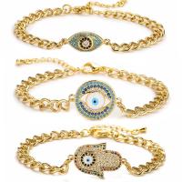 Evil Eye Jewelry Bracelet, Brass, with 1.97 extender chain, gold color plated, Unisex & micro pave cubic zirconia & enamel, mixed colors .09 Inch 