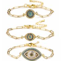 Evil Eye Jewelry Bracelet, Brass, with 1.97 extender chain, gold color plated, Unisex & micro pave cubic zirconia & enamel, mixed colors .69 Inch 