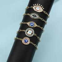 Evil Eye Jewelry Bracelet, Brass, with 1.97 extender chain, gold color plated, Unisex & micro pave cubic zirconia & enamel, mixed colors .69 Inch 