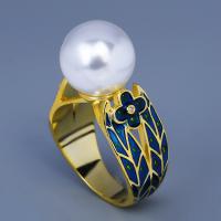 Pearl Brass Finger Ring, with Plastic Pearl, epoxy gel & for woman 