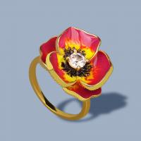 Cubic Zircon Brass Finger Ring, Flower, epoxy gel, Hand-Painted Enamel Glaze & for woman & with cubic zirconia 