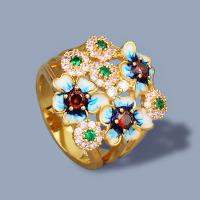 Cubic Zirconia Micro Pave Brass Finger Ring, Hand-Painted Enamel Glaze & micro pave cubic zirconia & for woman, golden 