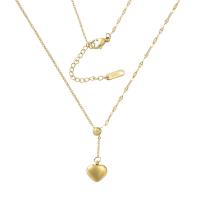 Stainless Steel Jewelry Necklace, 304 Stainless Steel, with 1.97inch extender chain, Heart, 18K gold plated, fashion jewelry & for woman, golden, 11.2*10.8mm Approx 17.72 Inch 