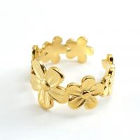 304 Stainless Steel Cuff Finger Ring, Flower, Vacuum Ion Plating, fashion jewelry & for woman 12mm 