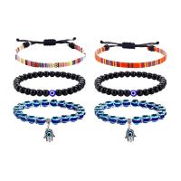 Evil Eye Jewelry Bracelet, Resin, with Glass Beads & Polyester Cord & Zinc Alloy, Hand, silver color plated, three pieces & fashion jewelry & Bohemian style & Unisex & evil eye pattern 