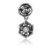 Titanium Steel Earrings, Flower, polished, fashion jewelry & with rhinestone & blacken, silver color 