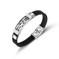 Silicone Jewelry Bracelets, with Titanium Steel, Dollar Sign, polished, fashion jewelry & for man, black 