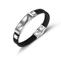 Bracelet de bijoux de silicone, avec Acier titane, poli, bijoux de mode & pour homme, noire Vendu par PC