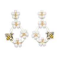 Enamel Zinc Alloy Drop Earring, Flower, gold color plated, fashion jewelry & for woman, white 