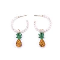 Plastic Pearl Zinc Alloy Earring, with Plastic Pearl, Pineapple, gold color plated, fashion jewelry & for woman & enamel 