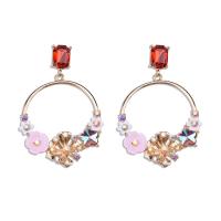 Zinc Alloy Rhinestone Drop Earring, Flower, gold color plated, fashion jewelry & for woman & enamel & with rhinestone & hollow 