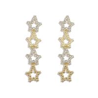 Zinc Alloy Rhinestone Drop Earring, Star, gold color plated, fashion jewelry & for woman & with rhinestone & hollow 