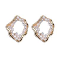 Plastic Pearl Zinc Alloy Earring, with Plastic Pearl, irregular, gold color plated, fashion jewelry & for woman & hollow 