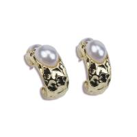 Plastic Pearl Zinc Alloy Earring, with Plastic Pearl, Letter C, gold color plated, fashion jewelry & for woman, golden 