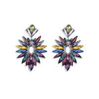 Zinc Alloy Rhinestone Drop Earring, Flower, silver color plated, fashion jewelry & for woman & with rhinestone 