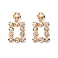 Plastic Pearl Zinc Alloy Earring, with Plastic Pearl, Square, gold color plated, fashion jewelry & for woman & hollow, golden 