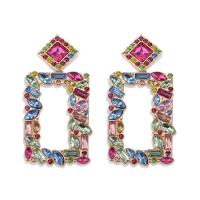 Zinc Alloy Rhinestone Drop Earring, Square, gold color plated, fashion jewelry & for woman & with rhinestone & hollow 