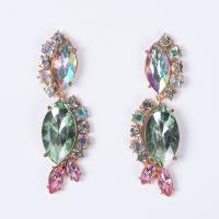 Zinc Alloy Rhinestone Drop Earring, gold color plated, fashion jewelry & for woman & with rhinestone, multi-colored 