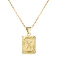 Cubic Zircon Micro Pave Brass Necklace, Square, gold color plated & for woman, gold Approx 19.68 Inch 