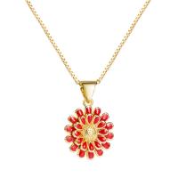 Cubic Zircon Micro Pave Brass Necklace, Chrysamthemum, gold color plated, for woman & enamel cm 