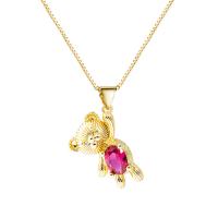 Cubic Zircon Micro Pave Brass Necklace, Bear, gold color plated, micro pave cubic zirconia & for woman cm 