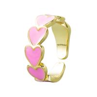 Палец кольцо-латунь, Латунь, Сердце, плакирован золотом, Регулируемый & Женский & эмаль, Много цветов для выбора, 20mm, продается PC
