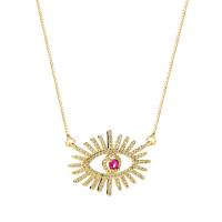 Evil Eye Jewelry Necklace, Brass, gold color plated, micro pave cubic zirconia & for woman cm 