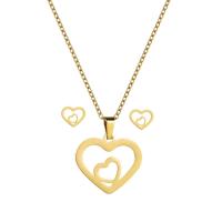 Cubic Zirconia Micro Pave Brass Jewelry Sets, Titanium Steel, earring & necklace, Heart, gold color plated, micro pave cubic zirconia & for woman, gold Approx 17.7 Inch 