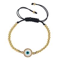 Evil Eye Jewelry Bracelet, Brass, handmade, Adjustable & micro pave cubic zirconia & for woman & enamel, gold 