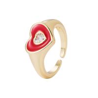 Cubic Zirconia Micro Pave Brass Finger Ring, Heart, gold color plated, micro pave cubic zirconia & for woman & enamel 20mm 