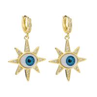Evil Eye Earrings, Brass, with Plastic, gold color plated & micro pave cubic zirconia & for woman, gold 