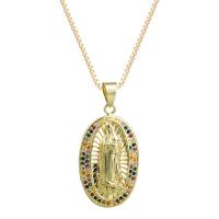 Cubic Zircon Micro Pave Brass Necklace, gold color plated & micro pave cubic zirconia & for woman, multi-colored Approx 17.7 Inch 