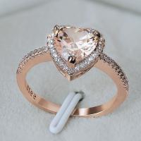 Cubic Zirconia Micro Pave Brass Finger Ring, Heart, rose gold color plated & micro pave cubic zirconia & for woman US Ring 