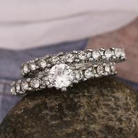 Anillo de dedo de aleación de Zinc, chapado en platina real, diverso tamaño para la opción & para mujer & con diamantes de imitación, 6mm, tamaño:6-10, Vendido por UD