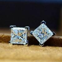 Cubic Zircon Brass Earring, Square, platinum plated, micro pave cubic zirconia & for woman, 8mm 